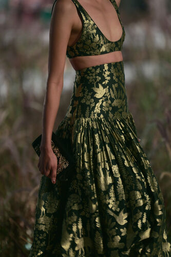 Masara Handwoven Benarasi Silk Skirt Set - Green, Green, image 4